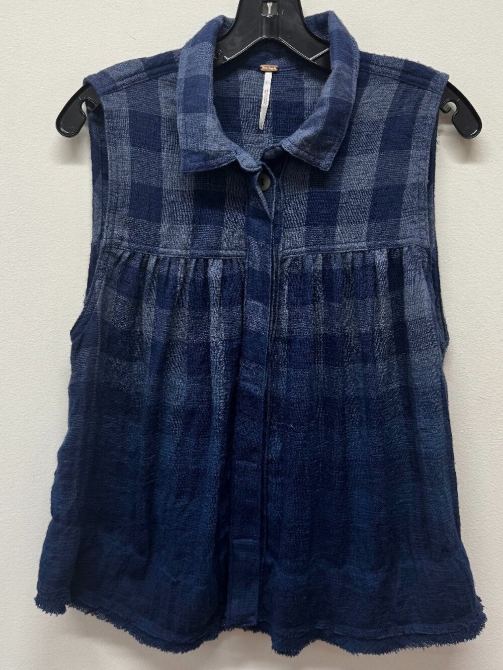 Free People Hey There Sunrise Button Down Checkered Plaid Blue Collar Blouse M